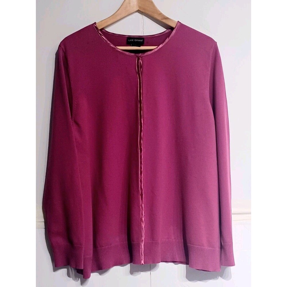 Lane Bryant Women's Pink Knit Satin Trim Snap Closure Cardigan Sweater 22/24
